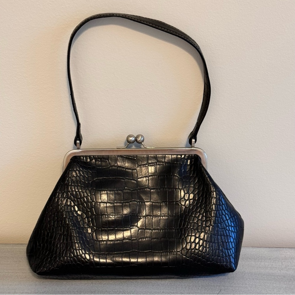 Nine West Black Croc-Embossed Bag